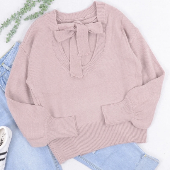 Anna-Kaci Sweaters - NWT Love Tie Puffed Sleeve Open Back Sweater